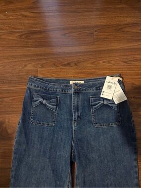 CHARLIE B Blue Flare Jeans with Bow Pocket Detail